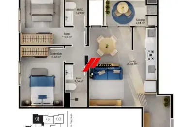 Apartamento a venda com 2 dormitórios sendo 1 suíte no jardim do cacupé