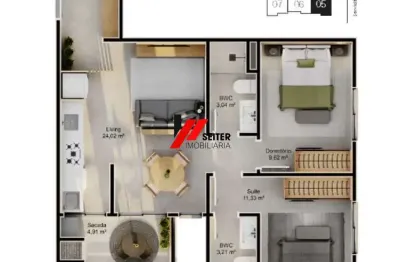 Apartamento a venda no jardim cacupé florianópolis com 2 dormitórios sendo 1 suíte.