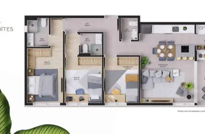Apartamento a venda de 3 dormitorios com 2 suites no bairro cacupé
