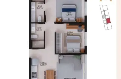 Apartamento de 65m² com 2 quartos sendo 1 suíte na pedra branca