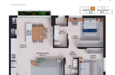Apartamento de 71m² com 2 quartos sendo 1 suíte na pedra branca