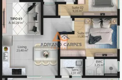 Apartamento com 2 suítes na quadra mar no bairro Meia Praia em Navegantes a venda com a Adriano Carpes Imóveis