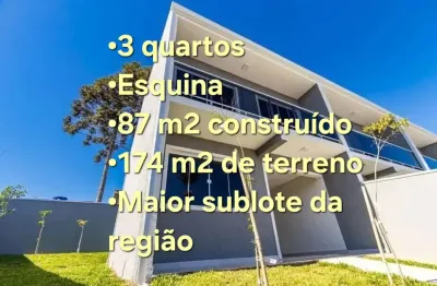 Sobrado novo 87m | 3 quartos | 4 vagas | terreno 174m | financ. e fgts