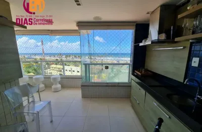 Apartamento  com varanda gourmet mobiliado  e decorado em frente ao mar  com 96m2 para venda com 2,4, reversível para 3/4