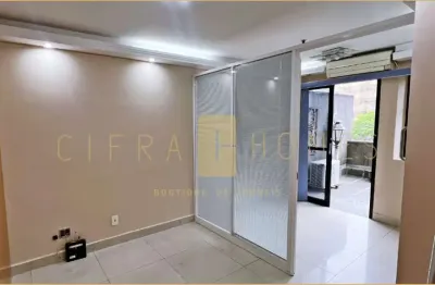 Sala para locação comercial, com 80 m², 2 conjuntos unificados com varanda, 2 vagas de garagem, no