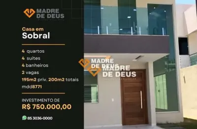 Casa em condomínio fechado com 4 quartos à venda na viviane aguiar holanda, 1076, nossa senhora de fátima, sobral por r$ 750.000