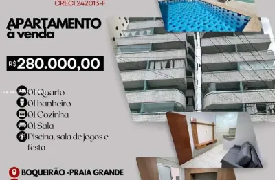 Apartamento para venda em praia grande, boqueirão, 1 dormitório, 1 banheiro, 1 vaga