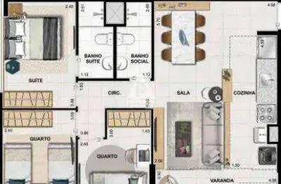 Apartamento 3 quartos uma suite vaga condomínio etehe residencial