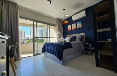 Studio com 24m², brooklin, são paulo, sp. cozinha integrada, varanda, ricamente mobiliado, vista ampla em condomínio com infraestrutura