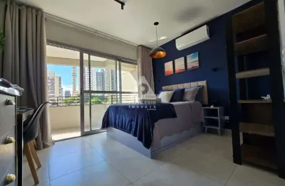 Studio com 24m², brooklin, são paulo, sp. cozinha integrada, varanda, ricamente mobiliado, vista ampla em condomínio com infraestrutura