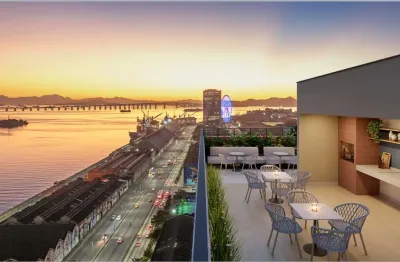 Lançamento double studio 2 quartos vista para a baía (54m²) 2 quartos com varanda, condomínio fechado, área de lazer no porto maravilha