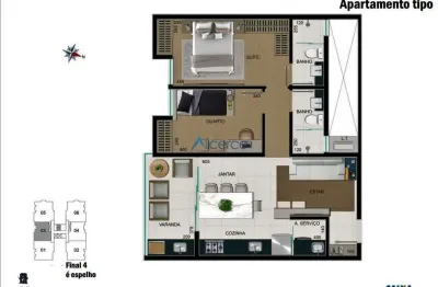 Apartamento 02 quartos com suíte, elevador e 01 ou 02 vagas de garagem.