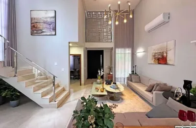 Sobrado em condomínio fechado com 04 suítes amplas, sendo 01 máster com closet e banheiro com 02 cubas, living com pé direito duplo, escritório, home cinema e cozinha.