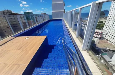 Vista lateral mar, sacada na sala, 2 dormitórios, lazer completo na cidade de santos!!!