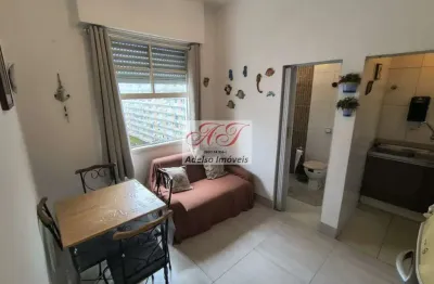 Apartamento para locação no embaré, santos-sp: 1 quarto, 1 sala, 1 banheiro, vaga de garagem e 30m² de área.