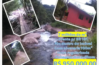 Chácara c/ 7 milhões de m², frente p/ br 101, c/ rio dentro do imóvel r$ 950.000,00
