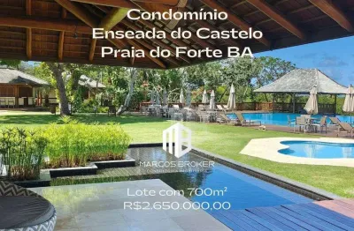 Terreno de esquina à venda no condomínio enseada do castelo – praia do forte, 700m², r$2.650.000