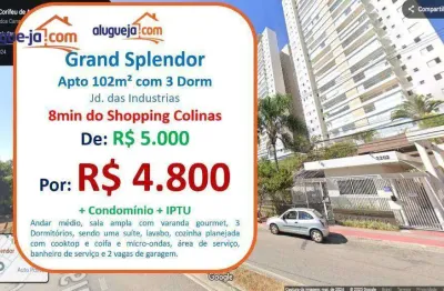 Apartamento com 3 dormitórios para alugar, 102 m² por r$ 5.880,00/mês - jardim das indústrias - são josé dos campos/sp