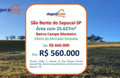Área à venda, 25627 m² por r$ 560.000,00 - campo monteiro - são bento do sapucaí/sp