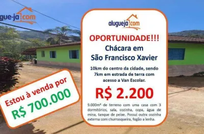 Chácara com 3 dormitórios, 9000 m² - venda por r$ 700.000,00 ou aluguel por r$ 2.200,00/mês - distrito de são francisco xavier - são josé dos campos/sp