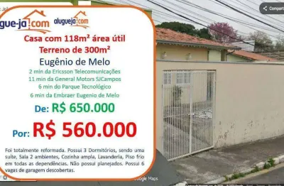 Casa com 3 dormitórios à venda, 118 m² por r$ 560.000 - eugênio de melo - são josé dos campos/sp