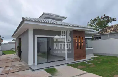 Casa linear à venda em itaipuaçu jardim atlântico leste 480m² de terreno 132,23m² de área construída  3 quartos 2 suítes piscina com cascata