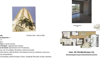 Apartamento a venda com 84m2, 3 quartos e 2 vagas - vila boa vista - barueri/sp - r$720.000,00