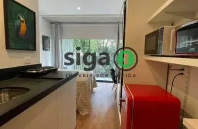 Studio para locação mobiliado com 28m², 1 quarto, 1 vaga livre e grande na vila madalena