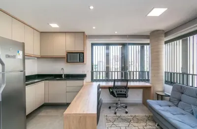 Loft de alto padrão construtivo no bairro moinhos de vento, planta de 29,60 m2 privativos com porcelanato, forro em gesso e aberturas em alumínio com vidros duplos.