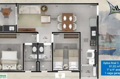 Unidade 1º andar - 2dorm/1suíte -61,86m² - centro - ubatuba-sp