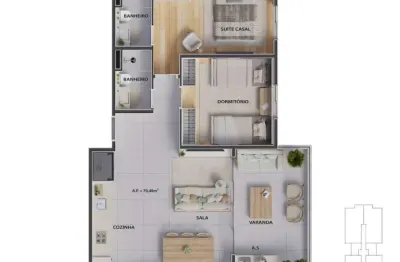 Unidade 1º andar - apto 2dorm/1suíte -70,48m² - massaguaçu - caraguatatuba-sp