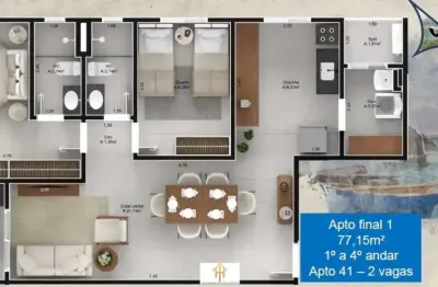 Unidade 1º andar - 2dorm/1suíte -77,15m² - centro - ubatuba-sp
