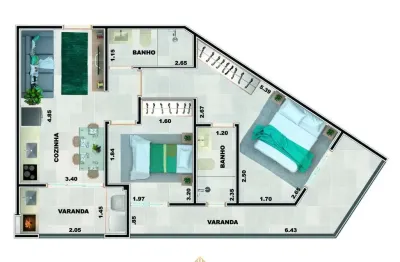 Unidade 1° andar - 2dorm/1suíte - 62,99m² - praia grande - ubatuba-sp