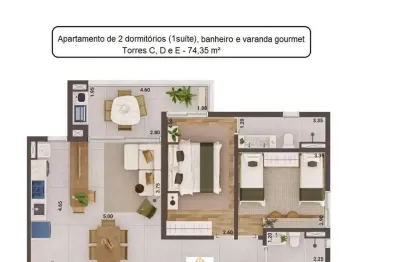 Apto 2dorm/1suíte - 74,35m² - massaguaçu - caraguatatuba-sp