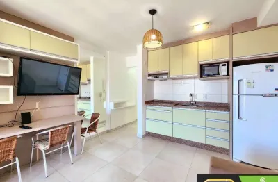 Apartamento studio bem mobiliado e andar alto, edifício hub home