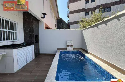 40 metros da praia sobrado em condomínio 2 quartos piscina e churrasqueira, 101 m² por r$ 389.000 - plataforma - mongaguá/sp