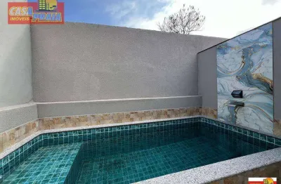 250 metros da praia! casa nova com piscina 2 quartos, 60 m² por r$ 435.000 - balneário jussara - mongaguá/sp