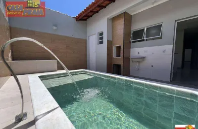 Casa nova com piscina churrasqueira 3 quartos 80 m² por r$ 375.000 - balneário plataforma - mongaguá/sp