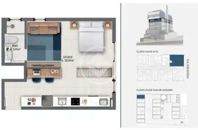 Studio no centro com uma vaga de garagem e sauna, área gourmet, pet place, lauge e muito mais na área de lazer! codigo: 130037