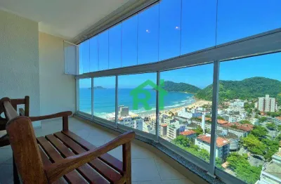 Apartamento à beira mar com varanda gourmet, 3 dormitórios (1 suíte), 2 vagas, tombo, guarujá/sp