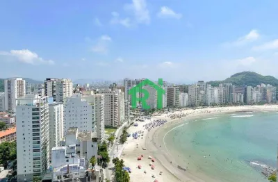 Apartamento frente mar, 3 dormitórios (1 suíte),2 vagas, área de lazer, jardim astúrias, guarujá/sp
