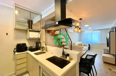 Apartamento beira mar, 2 dormitórios (1 suíte), 1 vaga, lazer, tombo, guarujá/sp