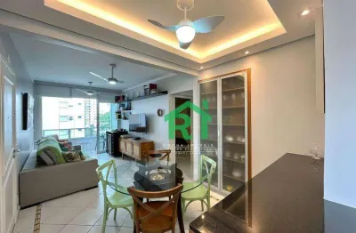 Apartamento á beira mar, 2 quartos (1 suíte), 1 vaga, jardim astúrias, guarujá/sp