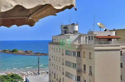 Apartamento na praia, vista mar, 3 dormitórios, 1 vaga, pitangueiras, guarujá.