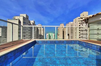 Cobertura duplex na praia, vista mar, 2 suítes + suíte de empregada, 1 vaga, piscina, churrasqueira, pitangueiras, guarujá.