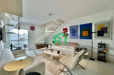 Cobertura triplex, vista mar, 3 dormitórios (3 suítes), 1 vaga, lazer, pitangueiras, guarujá/sp.