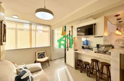 Apartamento à beira mar com 2 quartos, 1 vaga à venda em jardim astúrias, guarujá