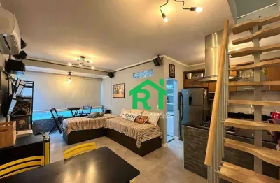 Apartamento beira mar, 1 dormitório (1 suíte), 1 vaga, lazer, tombo, guarujá/sp