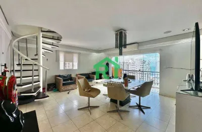 Cobertura duplex, 3 dormitórios (2 suítes), 2 vagas, lazer, pitangueiras, guarujá/sp.