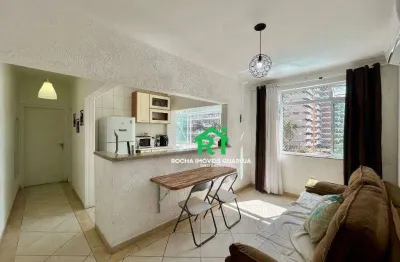 Apartamento quadra mar, 1 quarto, 1 vaga, churrasqueira, praia das astúrias - guarujá/sp